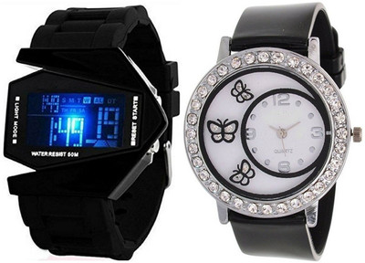 

Talgo New Arrival Red Robin Season Special RRROCKETBK312BK BLUE DIAMOND ROCKET SHAPE SPORTS And 312-Butterfly Lovely PU Black Belt White Round Dial Fancy RRROCKETBK312BK Watch - For Men & Women
