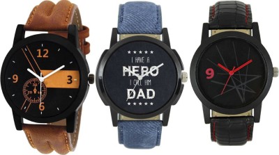 PEPPER STYLE Attractive Stylish 3 Combo Lorem Genium Brown, Blue & Black Leather Strap Boys & Mens Analog Watch STYLE 078 STYLE 078 Hybrid Watch  - For Men   Watches  (PEPPER STYLE)