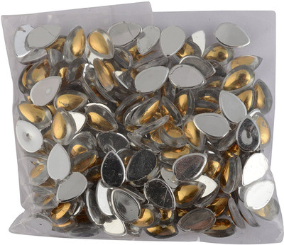 

GOELX Gold Foiled Silver Drop Shape Stones/Kundans for Jewellery Making/Decorating & Craft Work !!