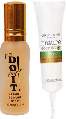 

Oriflame Sweden Nature Secrets Hot Oil for Dry and Damaged Hair Wheat & Coconut 15ml (22698) With Just Doit Parfume 30ml(Set of 2)