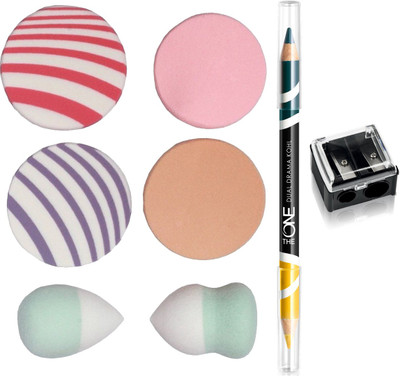 

Oriflame Sweden The ONE Dual Drama Kohl Eye Pencil 1.65g ( Canary Teal - 33254 ) & Dual Pencil Sharpener (27730) With Puff Sponge(Set of 8)