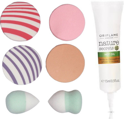 

Oriflame Sweden Nature Secrets Hot Oil for Dry and Damaged Hair Wheat & Coconut 15ml (22698) With Puff Sponge(Set of 7)