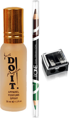 

Oriflame Sweden The ONE Dual Drama Kohl Eye Pencil 1.65g ( Green Mocha - 33253 ) & Dual Pencil Sharpener (27730) With Just Doit Parfume 30ml(Set of 3)