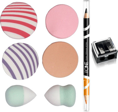 

Oriflame Sweden The ONE Dual Drama Kohl Eye Pencil 1.65g ( Orange Raven - 33252 ) & Dual Pencil Sharpener (27730) With Puff Sponge(Set of 8)