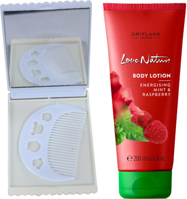 

Oriflame Sweden Love Nature Body Lotion with Energising Mint & Raspberry 200ml (32603) With Comb Mirror Set(Set of 3)