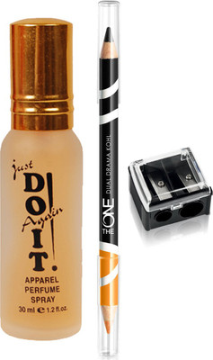 

Oriflame Sweden The ONE Dual Drama Kohl Eye Pencil 1.65g ( Orange Raven - 33252 ) & Dual Pencil Sharpener (27730) With Just Doit Parfume 30ml(Set of 3)