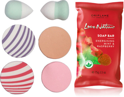 

Oriflame Sweden Love Nature Soap Bar Energising Mint & Raspberry 75g (32604) With Puff Sponge(Set of 7)