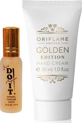 

Oriflame Sweden Hand Care Golden Edition Hand Cream 30ml ( 33196 ) With Just Doit Parfume 30ml(Set of 2)