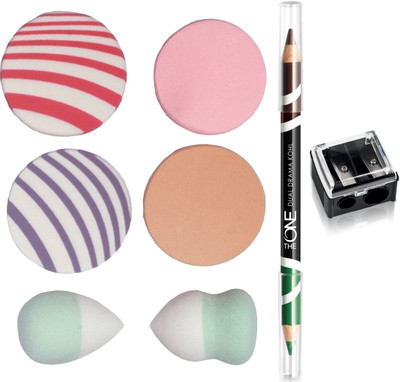 

Oriflame Sweden The ONE Dual Drama Kohl Eye Pencil 1.65g ( Green Mocha - 33253 ) & Dual Pencil Sharpener (27730) With Puff Sponge(Set of 8)