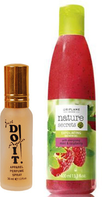 

Oriflame Sweden Nature Secrets Exfoliating Shower Gel with Energizing Mint & Raspberry 400ml (22670) With Just Doit Parfume 30ml(Set of 2)