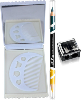 

Oriflame Sweden The ONE Dual Drama Kohl Eye Pencil 1.65g ( Canary Teal - 33254 ) & Dual Pencil Sharpener (27730) With Comb & Mirror Set(Set of 4)