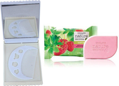 

Oriflame Sweden Nature Secrets Soap Bar with Energising Mint & Raspberry 75g (22668) With Comb & Mirror Set(Set of 3)