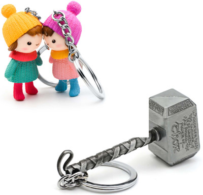 

Three Shades Thor Hammer Marvel Avengers Superhero Silver Design Key Chain & Winter Couple Keychain (Bike & Car) Key Chain