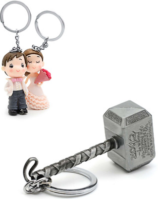 

Three Shades Thor Hammer Marvel Avengers Superhero Silver Design Key Chain & Newly Married Couple Keychain (Bike & Car) Key Chain