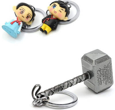 

Three Shades Thor Hammer Marvel Avengers Superhero Silver Design Key Chain & Traditional Couple Keychain (Bike & Car). Key Chain
