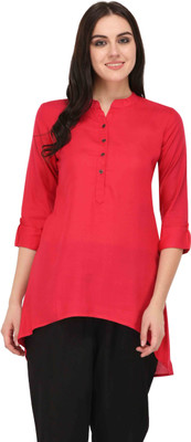 Pistaa Women Solid A-line Kurta(Red)
