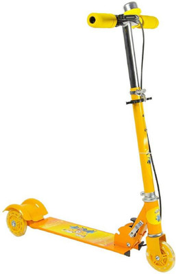 

Hariom Enterprise Three Wheeled Metal Folding Skate Scooter with Disco Wheels, Height Adjustable Handlebar, Handlebar Bell and Hand Brake(Yellow)