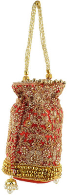 

Tooba Handicraft Tooba Handicraft Party Wear Hand Embroidered Box Clutch Bag Purse Potli For Bridal, Casual, Party , Wedding Potli(Red)