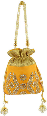 

Tooba Handicraft Tooba Handicraft Party Wear Hand Embroidered Box Clutch Bag Purse Potli For Bridal, Casual, Party , Wedding Potli(Yellow)