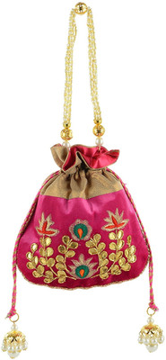 

Tooba Handicraft Tooba Handicraft Party Wear Hand Embroidered Box Clutch Bag Purse Potli For Bridal, Casual, Party , Wedding Potli(Pink)