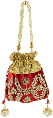 

Tooba Handicraft Tooba Handicraft Party Wear Hand Embroidered Box Clutch Bag Purse Potli For Bridal, Casual, Party , Wedding Potli(Red)
