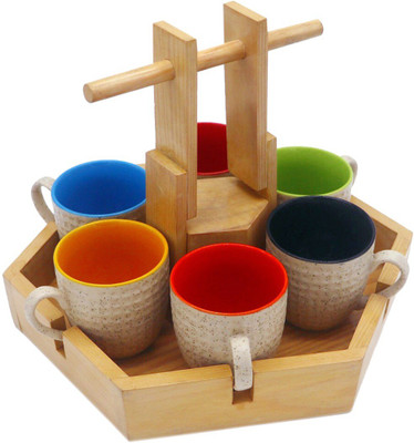 

Round Republic Hexa Well 6 Cup Stand Cup Tray Serving Set(Pack of 7)