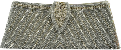 

Tooba Handicraft Women Casual Silver Leatherette Clutch