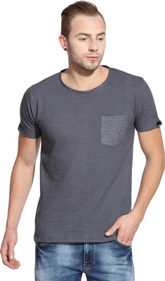 YOUTHEN Solid Men Round Neck Grey T-Shirt