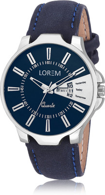 View LOREM Day&Date Blue Leather Stylish Attractive Watch  - For Men Wrist Watches Price Online(LOREM)