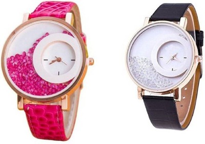 Talgo New Arrival Red Robin Season Special RRMXREPKBK Pink & Black Movable Diamonds In white Round Dial Leather Belt Analog Watches Pack Of 2 RRMXREPKBK Watch  - For Girls   Watches  (Talgo)