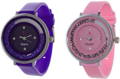 Freny Exim Combo Of 2 Blue And Pink Colour Movable Diamonds In Dial Beautiful And Trendy Watch  - For Girls   Watches  (Freny Exim)