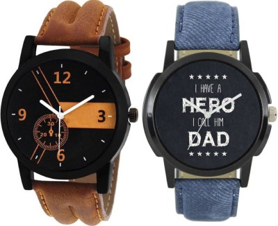 PEPPER STYLE Attractive Stylish 2 Combo Lorem Genium Brown & Blue Leather Strap Boys & Mens Analog Watch STYLE 075 STYLE 075 Hybrid Watch  - For Men   Watches  (PEPPER STYLE)