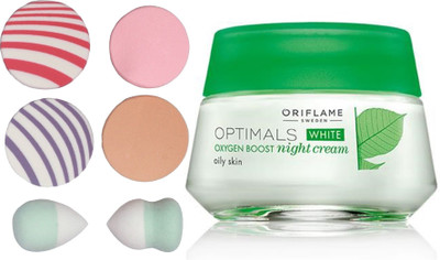 

Oriflame Sweden Optimals White Oxygen Boost Night Cream Oily Skin 50ml (26842) With Puff Sponge(Set of 7)
