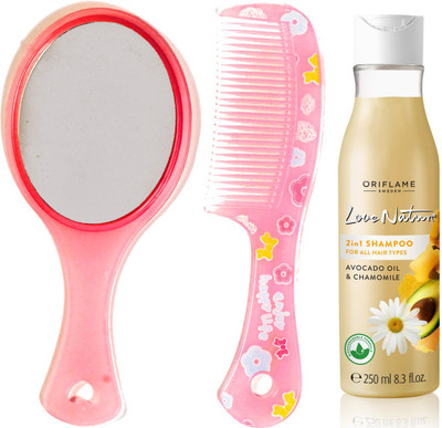 

Oriflame Sweden Love Nature 2in1 Shampoo for All hair types with Avocado & Chamomile 250ml (32624) With Mirror Comb Set(Set of 3)