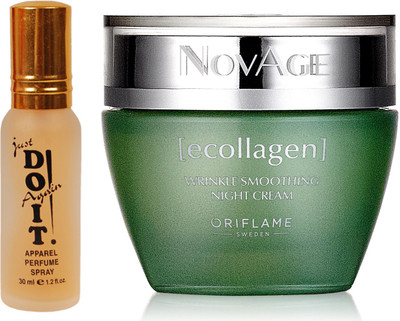 

Oriflame Sweden NovAge Ecollagen Wrinkle Smoothing Night Cream 50ml (31545) With Just Doit Perfume 30ml(Set of 2)