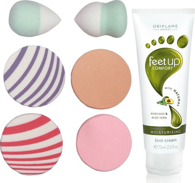 

Oriflame Sweden Feet Up Comfort Overnight Moisturising Foot Cream 75ml ( 32370 ) With Puff Sponge(Set of 7)
