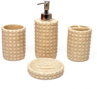 

Skywalk Polyresin 4 Pieces Elegant Bathroom Set-Dispenser, Toothbrush Holder, Tumbler & Soap Dish Ceramic Bathroom Set(Pack of 4)
