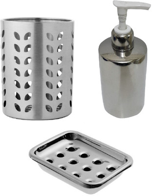 

Dynore 3 pcs stainless Steel Bathroom Set - Soap Dispenser, Tooth brush holder and Soap dish Stainless Steel, Plastic Bathroom Set(Pack of 3)