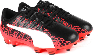 

Puma Boys & Girls Lace Football Shoes(Black, Puma black-silver-fiery coral