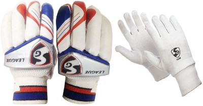 

SG Combo of two, one pair of 'League' batting gloves (Right Handed) and one pair of 'Club' Inner Gloves [both gloves size - Men's] (Color On Availability) Cricket Kit