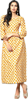 SAARA Women Printed Straight Kurta(Yellow)