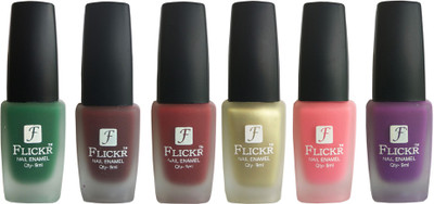 Flickr VELVET MATTE NAIL POLISH Green,Maroon,Reddish Maroon,Golden,Peach,Purple(Pack of 6)