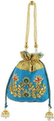 

Tooba Handicraft Tooba Handicraft Party Wear Hand Embroidered Box Clutch Bag Purse Potli For Bridal, Casual, Party , Wedding Potli(Blue)