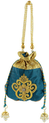 

Tooba Handicraft Tooba Handicraft Party Wear Hand Embroidered Box Clutch Bag Purse Potli For Bridal, Casual, Party , Wedding Potli(Blue)