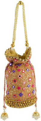 

Tooba Handicraft Tooba Handicraft Party Wear Hand Embroidered Box Clutch Bag Purse Potli For Bridal, Casual, Party , Wedding Potli(Gold)