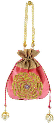 

Tooba Handicraft Tooba Handicraft Party Wear Hand Embroidered Box Clutch Bag Purse Potli For Bridal, Casual, Party , Wedding Potli(Pink)