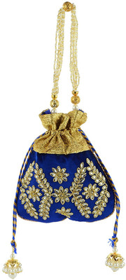 

Tooba Handicraft Tooba Handicraft Party Wear Hand Embroidered Box Clutch Bag Purse Potli For Bridal, Casual, Party , Wedding Potli(Blue)