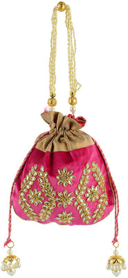 

Tooba Handicraft Tooba Handicraft Party Wear Hand Embroidered Box Clutch Bag Purse Potli For Bridal, Casual, Party , Wedding Potli(Pink)