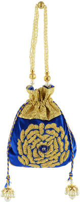 

Tooba Handicraft Tooba Handicraft Party Wear Hand Embroidered Box Clutch Bag Purse Potli For Bridal, Casual, Party , Wedding Potli(Blue)