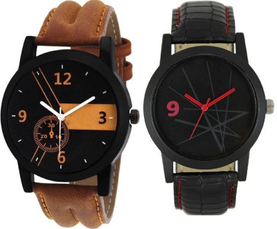 PEPPER STYLE Attractive Stylish 2 Combo Lorem Genium Brown & Black Leather Strap Boys & Mens Analog Watch STYLE 076 STYLE 076 Hybrid Watch  - For Men   Watches  (PEPPER STYLE)